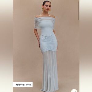 Meshki caspian slinky off the shoulder dress with detachable shall